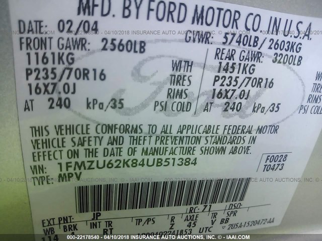 1FMZU62K84UB51384 - 2004 FORD EXPLORER XLS/XLS SPORT SILVER photo 9