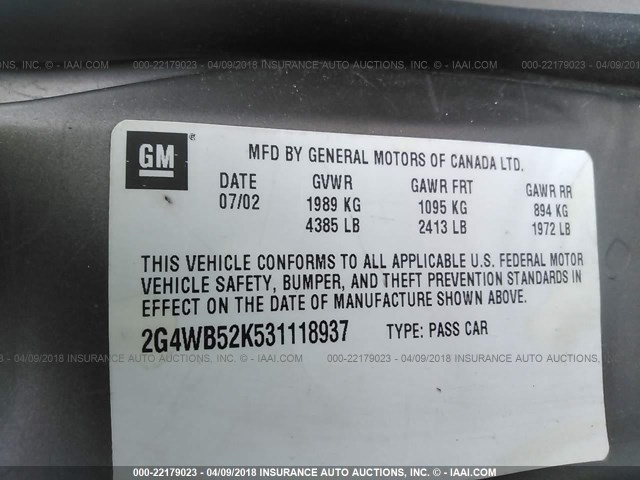 2G4WB52K531118937 - 2003 BUICK REGAL LS 棕色 照片 9