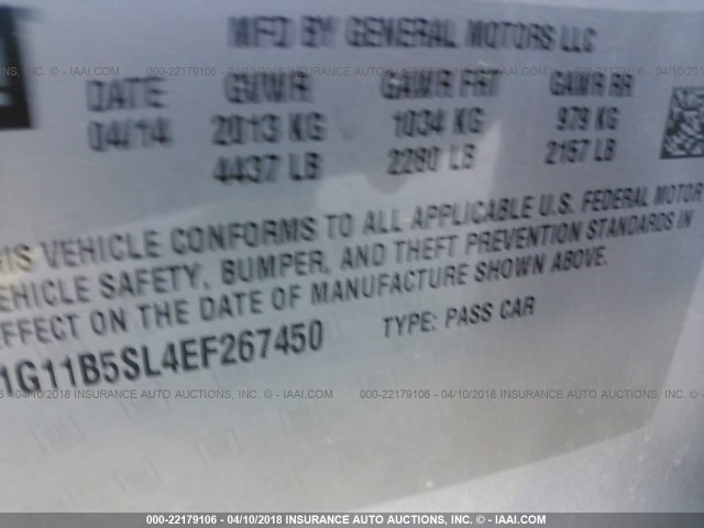 1G11B5SL4EF267450 - 2014 CHEVROLET MALIBU LS SILVER photo 9