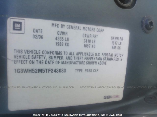 1G3WH52M5TF343033 - 1996 OLDSMOBILE CUTLASS SUPREME SL GREEN photo 9