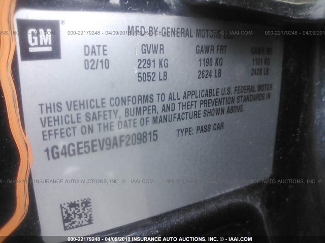 1G4GE5EV9AF209815 - 2010 BUICK LACROSSE CXS BLACK photo 9