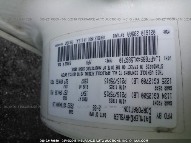 1J4FF68S4XL586710 - 1999 JEEP CHEROKEE SPORT/CLASSIC თეთრი ფოტო 9