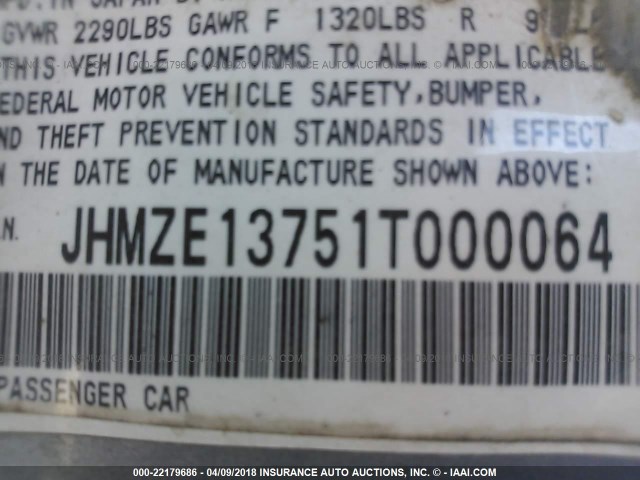 JHMZE13751T000064 - 2001 HONDA INSIGHT SILVER photo 9