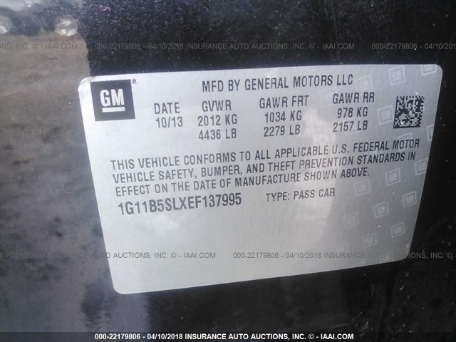 1G11B5SLXEF137995 - 2014 CHEVROLET MALIBU LS 黑色 照片 9