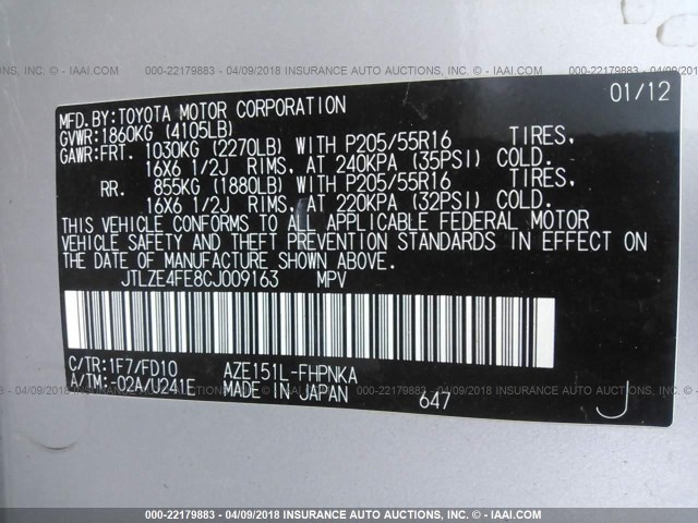 JTLZE4FE8CJ009163 - 2012 TOYOTA SCION XB SILVER photo 9