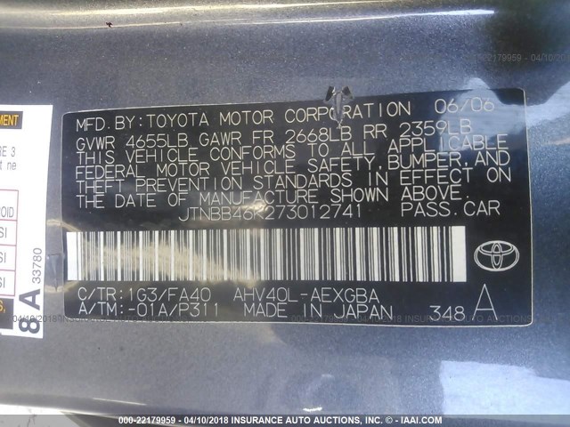 JTNBB46K273012741 - 2007 TOYOTA CAMRY NEW GENERAT HYBRID GRAY photo 9