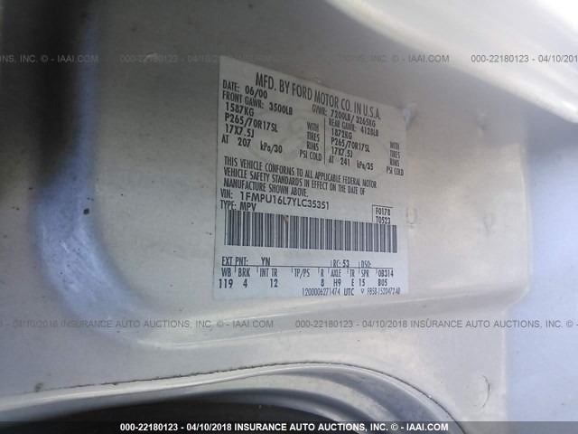 1FMPU16L7YLC35351 - 2000 FORD EXPEDITION XLT GRAY photo 9