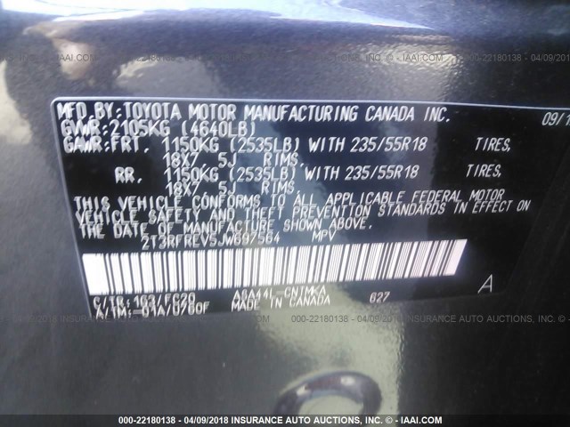 2T3RFREV5JW697564 - 2018 TOYOTA RAV4 ADVENTURE/XLE Boz foto 9