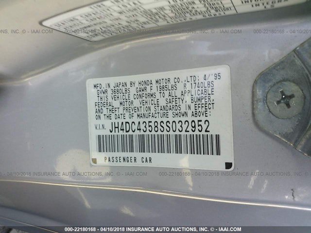 JH4DC4358SS032952 - 1995 ACURA INTEGRA LS SILVER photo 9