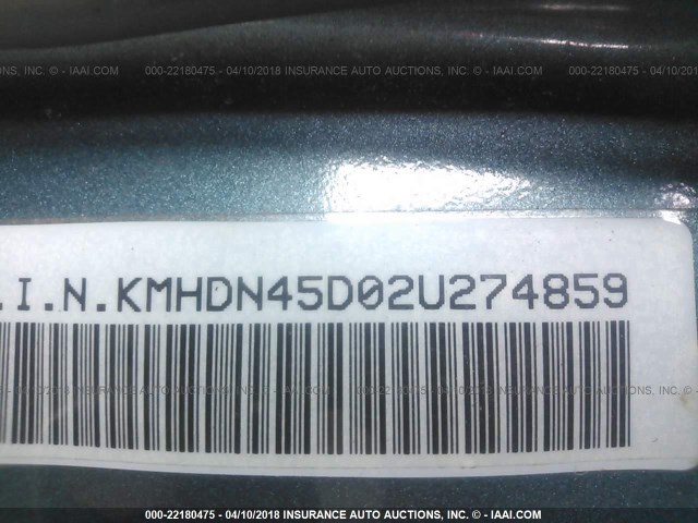 KMHDN45D02U274859 - 2002 HYUNDAI ELANTRA GLS/GT GREEN photo 9