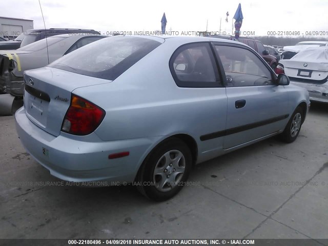 KMHCF35C03U264862 - 2003 HYUNDAI ACCENT L BLUE photo 4