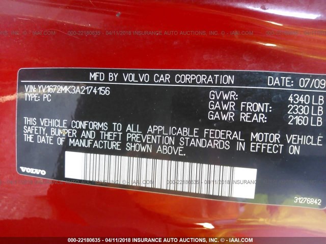 YV1672MK3A2174156 - 2010 VOLVO C30 T5 RED photo 9