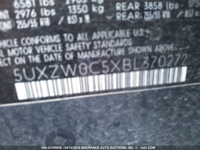 5UXZW0C5XBL370272 - 2011 BMW X5 XDRIVE35D GRAY photo 9