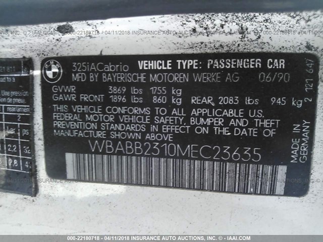 WBABB2310MEC23635 - 1991 BMW 325 IC AUTOMATIC Ağ foto 9