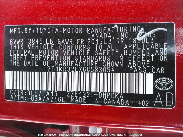 2T1KR32EX6C583054 - 2006 TOYOTA COROLLA MATRIX XR RED photo 9