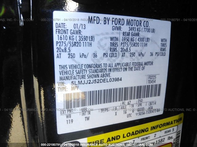 5LMJJ2J52DEL03984 - 2013 LINCOLN NAVIGATOR BLACK photo 9