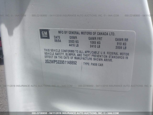 2G2WP522951148892 - 2005 PONTIAC GRAND PRIX Ağ foto 9