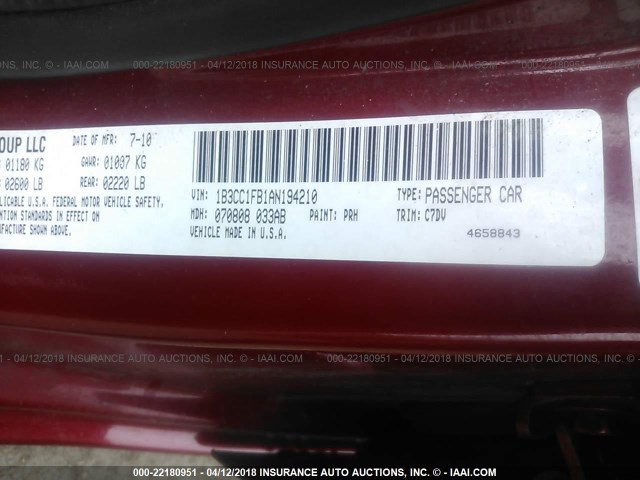 1B3CC1FB1AN194210 - 2010 DODGE AVENGER EXPRESS RED photo 9