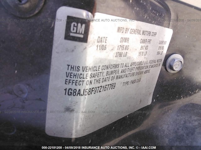 1G8AJ58F97Z167769 - 2007 SATURN ION LEVEL 2 Mavi foto 9