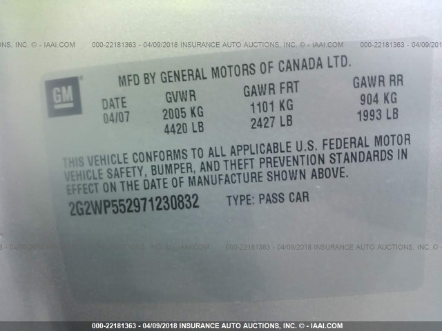 2G2WP552971230832 - 2007 PONTIAC GRAND PRIX 银色 照片 9