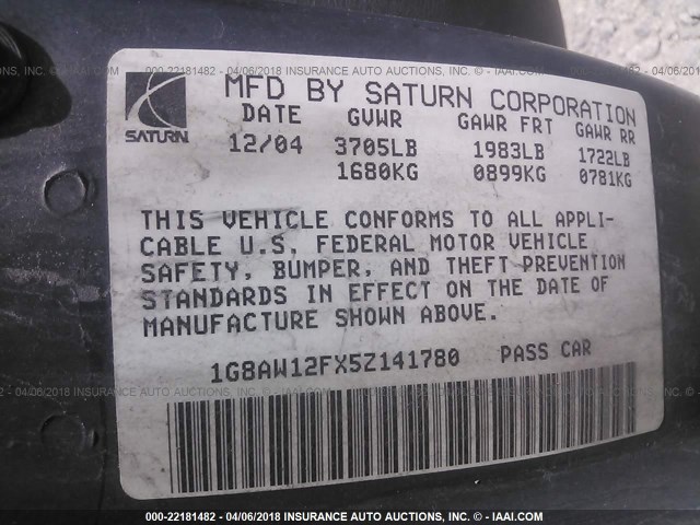 1G8AW12FX5Z141780 - 2005 SATURN ION LEVEL 3 RED photo 9