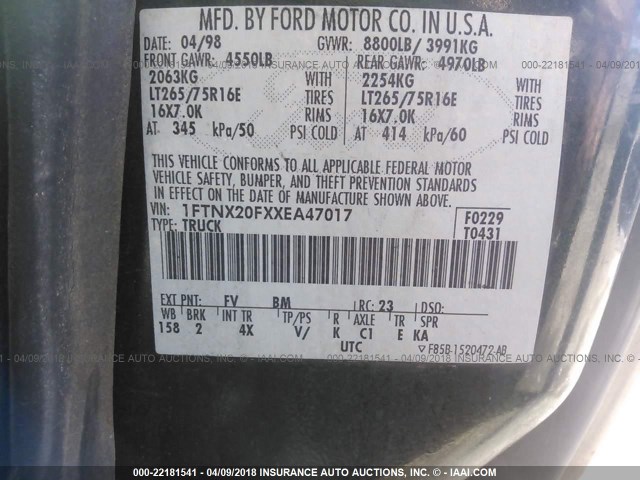 1FTNX20FXXEA47017 - 1999 FORD F250 SUPER DUTY GREEN photo 9