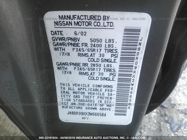 JN8DR09XX2W666584 - 2002 NISSAN PATHFINDER LE/SE GOLD photo 9