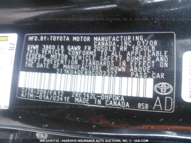 2T1KU40E89C003327 - 2009 TOYOTA COROLLA MATRIX  BLACK photo 9