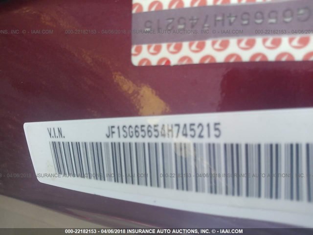 JF1SG65654H745215 - 2004 SUBARU FORESTER 2.5XS Қызыл фото 9