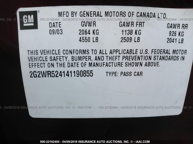 2G2WR524141190855 - 2004 PONTIAC GRAND PRIX GTP Qırmızı foto 9