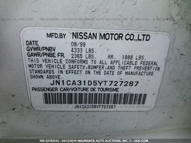 JN1CA31D5YT727287 - 2000 NISSAN MAXIMA GLE/GXE/SE WHITE photo 9