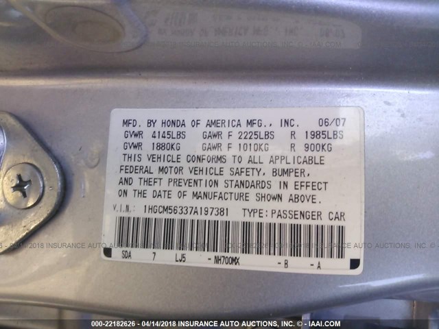 1HGCM56337A197381 - 2007 HONDA ACCORD SE SILVER photo 9