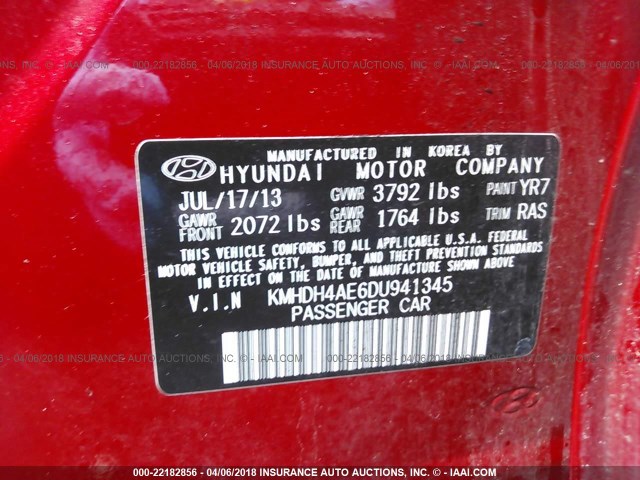 KMHDH4AE6DU941345 - 2013 HYUNDAI ELANTRA GLS/LIMITED RED photo 9