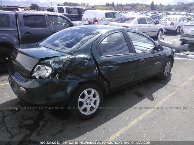 1B3ES46C9YD852541 - 2000 DODGE NEON ES GREEN photo 4