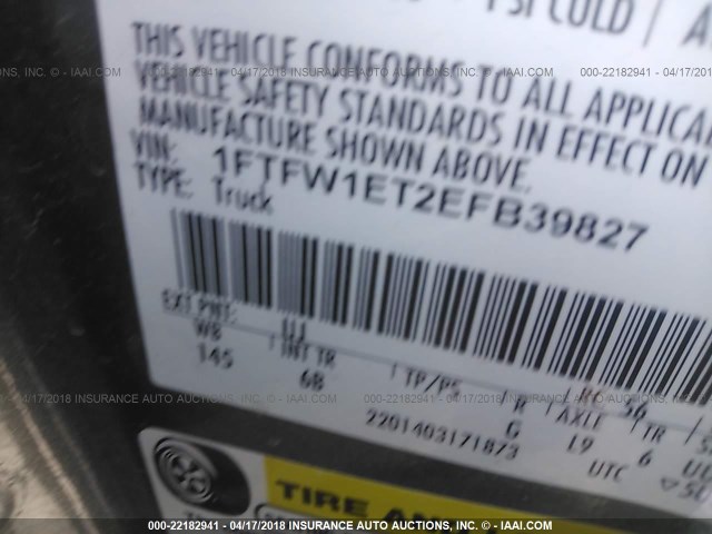 1FTFW1ET2EFB39827 - 2014 FORD F150 SUPERCREW GRAY photo 9