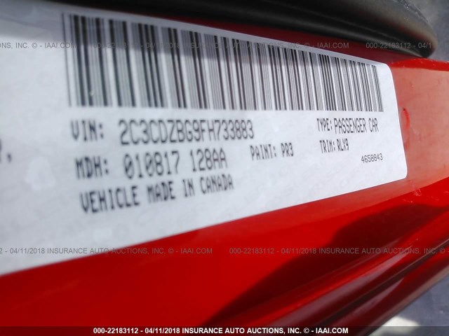 2C3CDZBG9FH733883 - 2015 DODGE CHALLENGER SXT PLUS RED photo 9