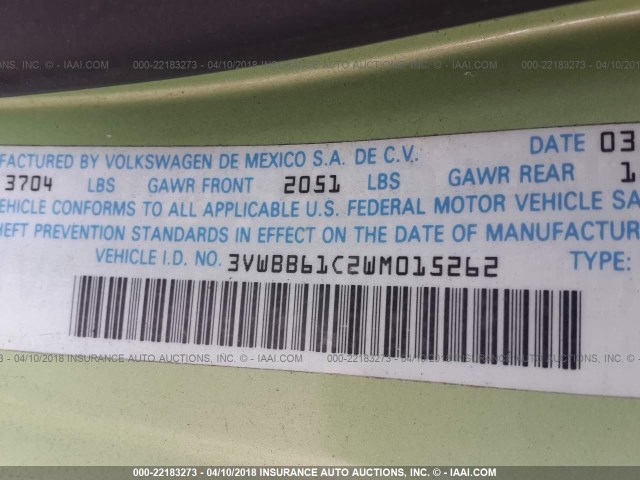 3VWBB61C2WM015262 - 1998 VOLKSWAGEN NEW BEETLE 绿色 照片 9