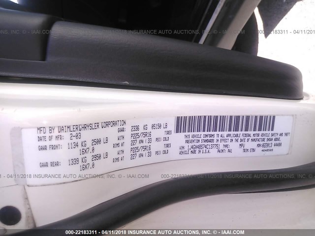 1J4GX48S74C137751 - 2004 JEEP GRAND CHEROKEE LAREDO/COLUMBIA/FREEDOM 白色 照片 9