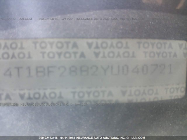 4T1BF28B2YU040721 - 2000 TOYOTA AVALON XL/XLS SILVER photo 9