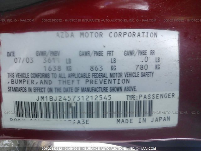 JM1BJ245731212545 - 2003 MAZDA PROTEGE PR5 红色 照片 9