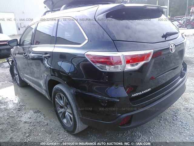 5TDKKRFH3ES007663 - 2014 TOYOTA HIGHLANDER XLE BLACK photo 3