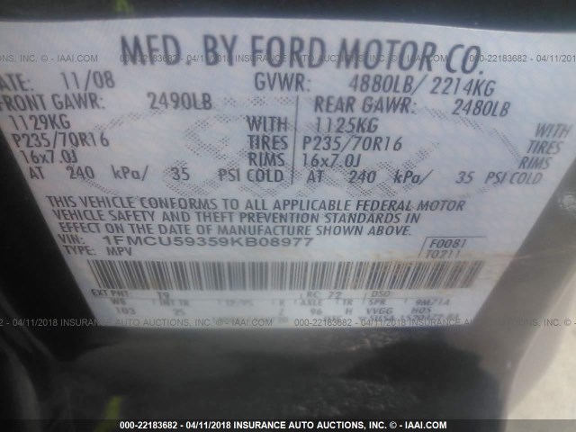 1FMCU59359KB08977 - 2009 FORD ESCAPE HYBRID GRAY photo 9