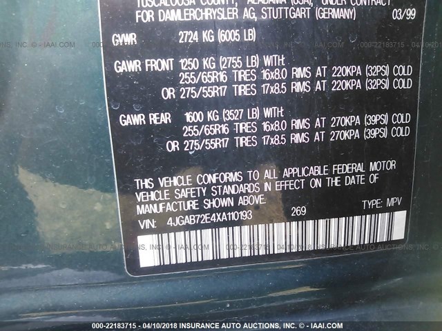 4JGAB72E4XA110193 - 1999 MERCEDES-BENZ ML 430 Grün Foto 9