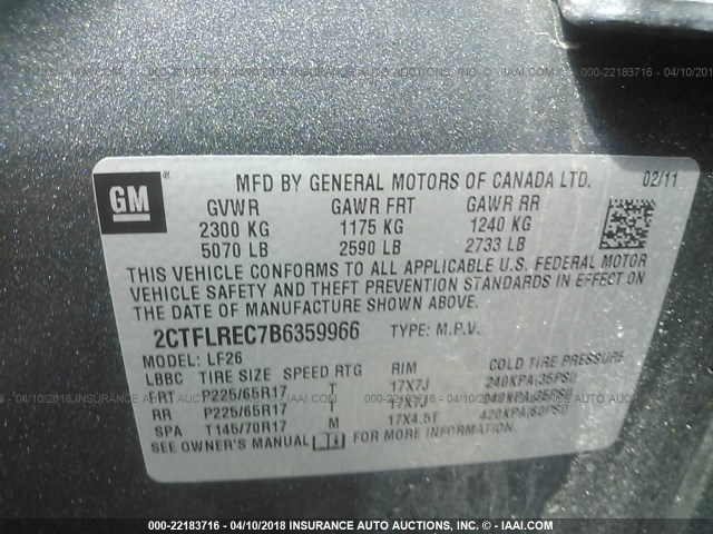 2CTFLREC7B6359966 - 2011 GMC TERRAIN SLE GRAY photo 9