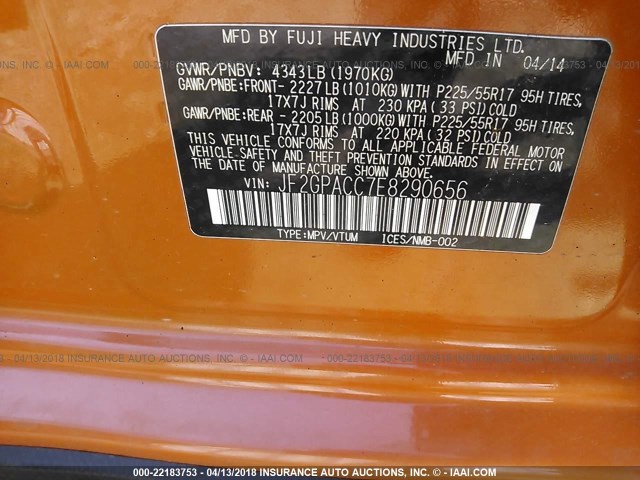 JF2GPACC7E8290656 - 2014 SUBARU XV CROSSTREK 2.0 PREMIUM ORANGE photo 9