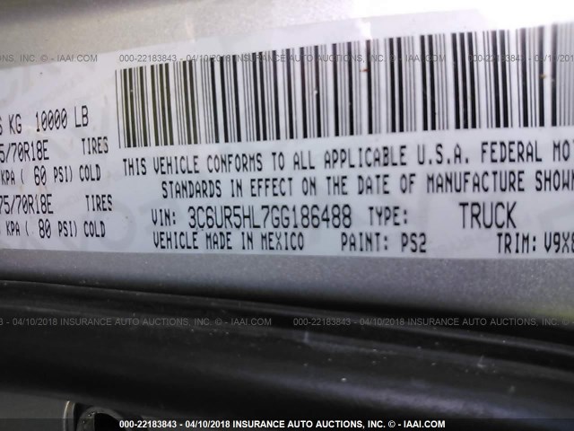 3C6UR5HL7GG186488 - 2016 RAM 2500 ST SILVER photo 9