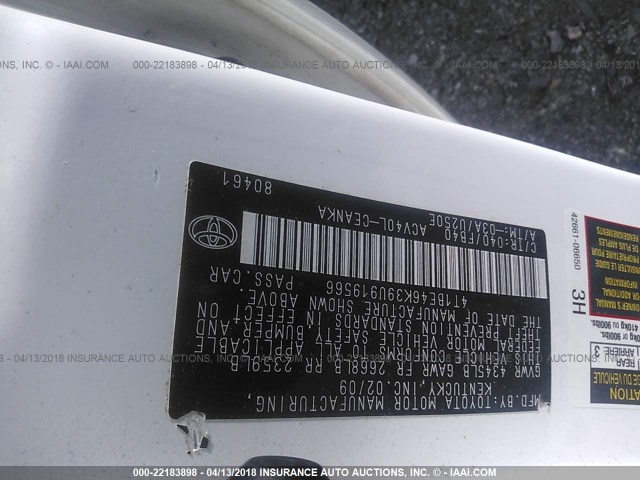 4T1BE46K39U919566 - 2009 TOYOTA CAMRY SE/LE/XLE WHITE photo 9