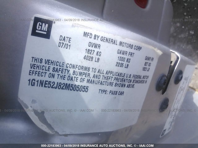 1G1NE52J82M505055 - 2002 CHEVROLET MALIBU LS ნაცრისფერი ფოტო 9