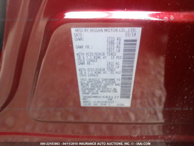 5N1AR2MM9EC682137 - 2014 NISSAN PATHFINDER S/SV/SL/PLATINUM 红色 照片 9