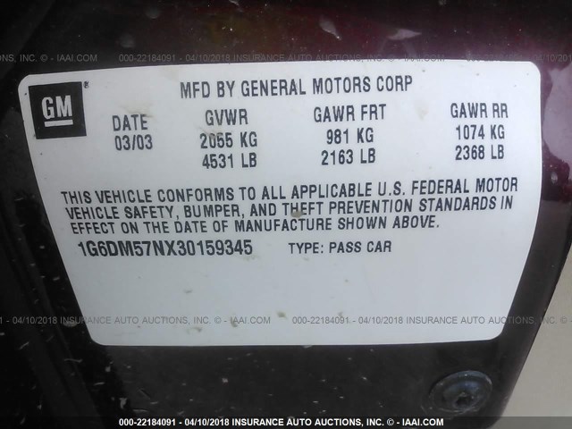 1G6DM57NX30159345 - 2003 CADILLAC CTS RED photo 9